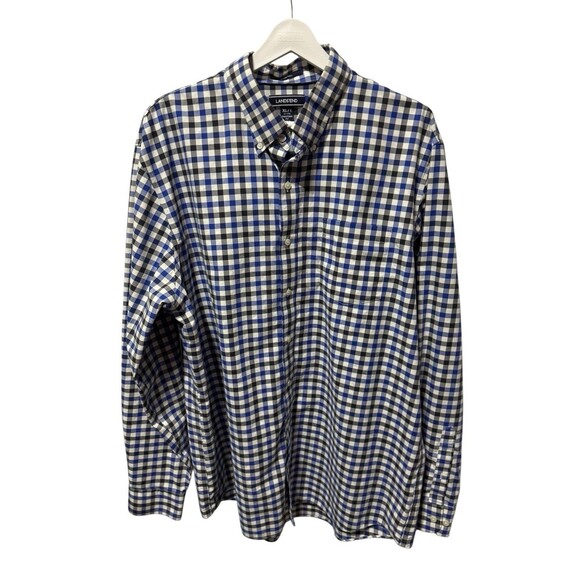 Lands End Men’s Plaid Long Sleeve Button Down XL/T 17-17 1/2 Blue, Black, White - Picture 5 of 11